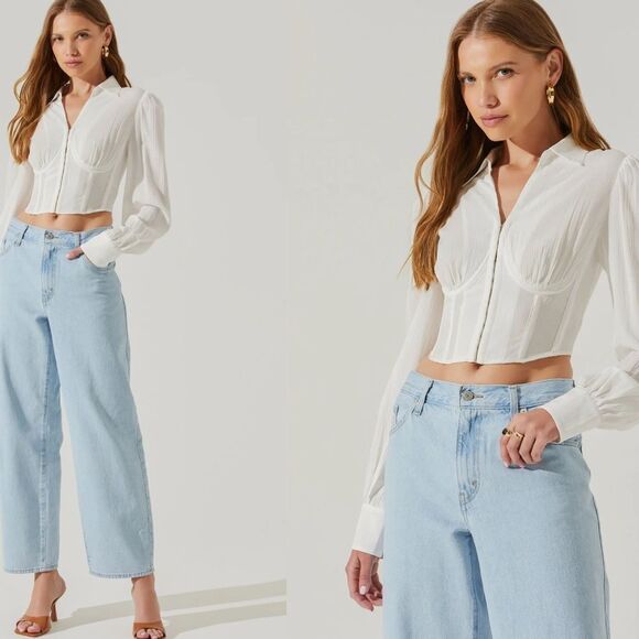 ASTR the Label JOREE COLLARED LONG SLEEVE CORSET TOP NWOT - Picture 3 of 10